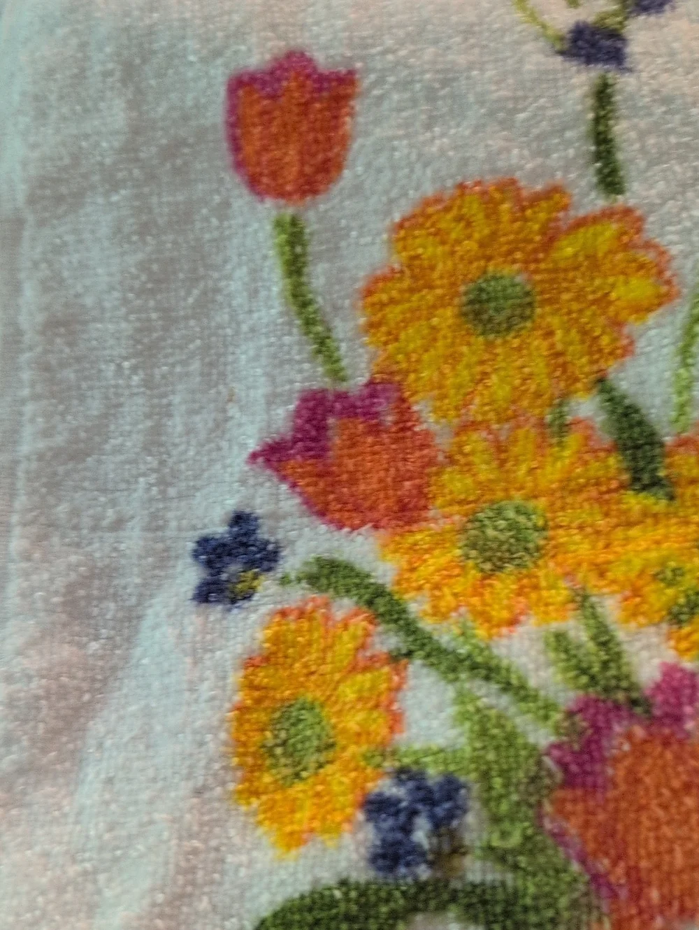 Vintage Terrycloth Floral Apron 1970s Bright Daisy Kitchen Half Apron Fringe
